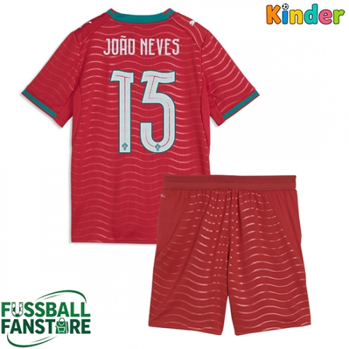 Portugal Joao Neves #15 Replik Heimtrikot Kinder WM 2026 Kurzarm (+ Kurze Hosen)